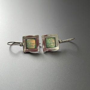 Silver/ opal drop earrings